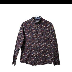 MENS EXPRESS NAVY FLORAL SLIM SOFT WASH LONG SLEEVE BUTTON DOWN SHIRT M
